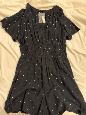 Madewell Black Romper with White Dot Print
